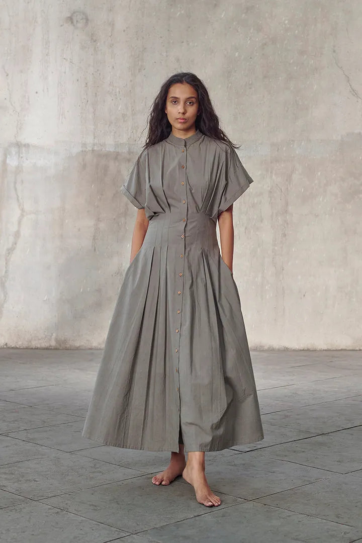 grey organic cotton structured maxi dress, image 1