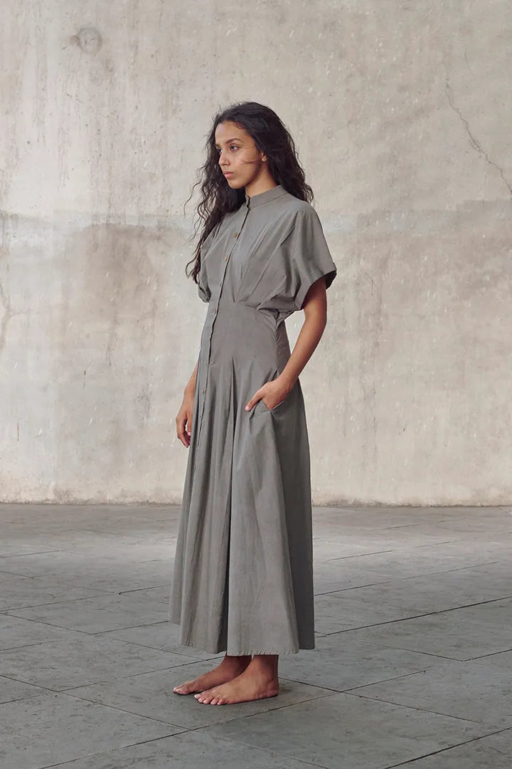 grey organic cotton structured maxi dress, image 3