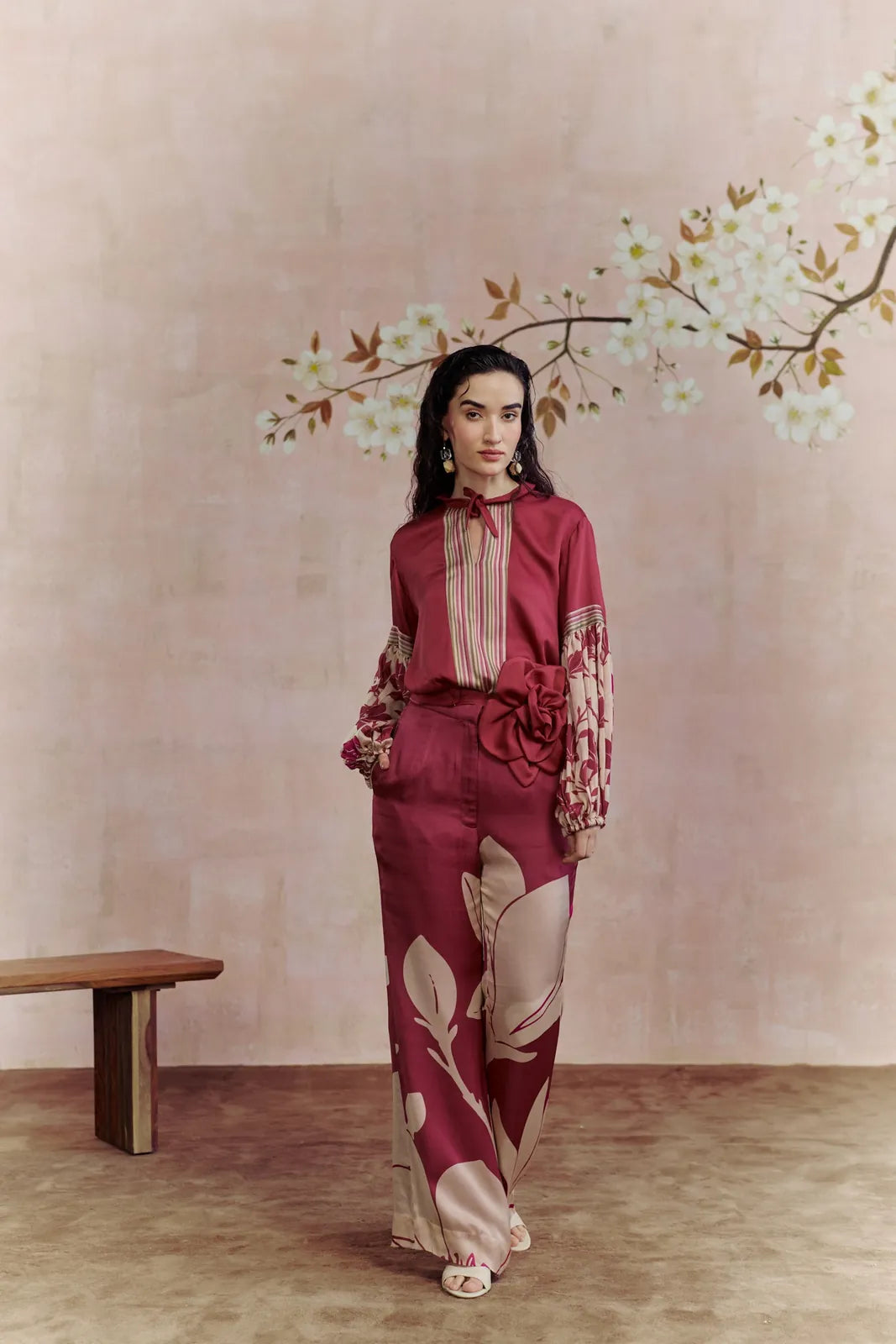 merlot shirt coord set with belt, image 2
