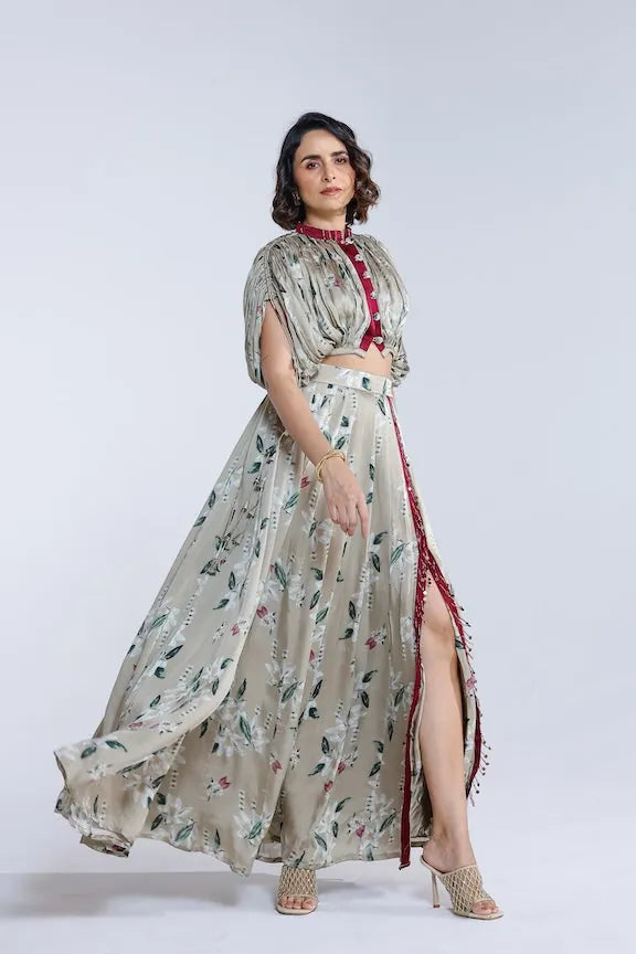 pooja desai in jasmine kalidar skirt with draped jacket and blouse, image 6