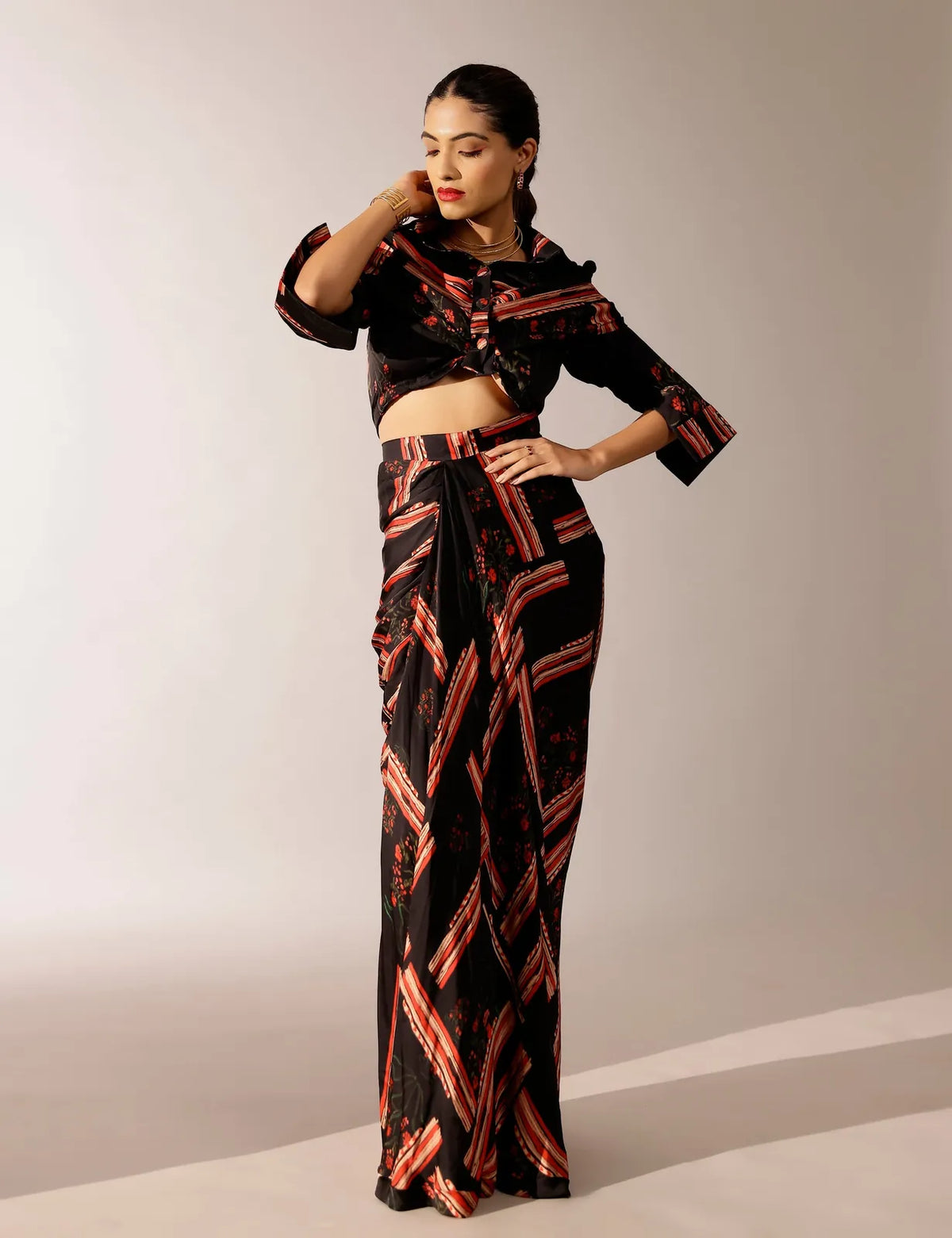 johri shirt paired with hand draped skirt, image 3