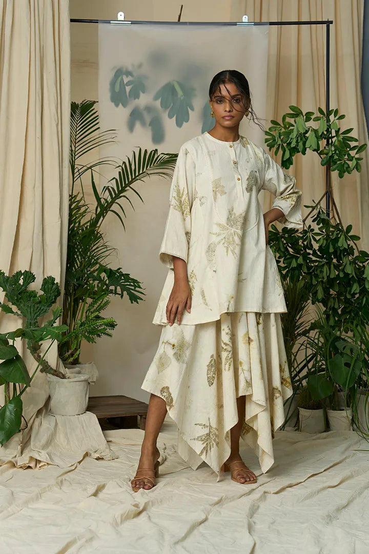 live leafy khadi kurta & skirt set, image 1