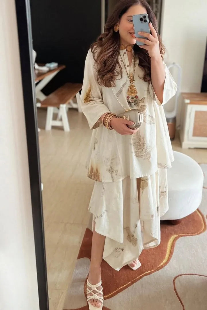 live leafy khadi kurta & skirt set, image 5