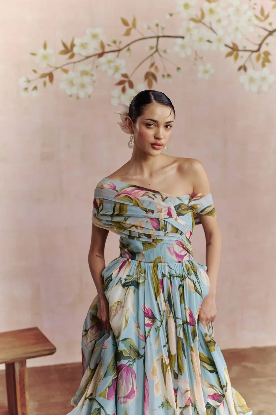 magnolia off shoulder midi dress, image 3