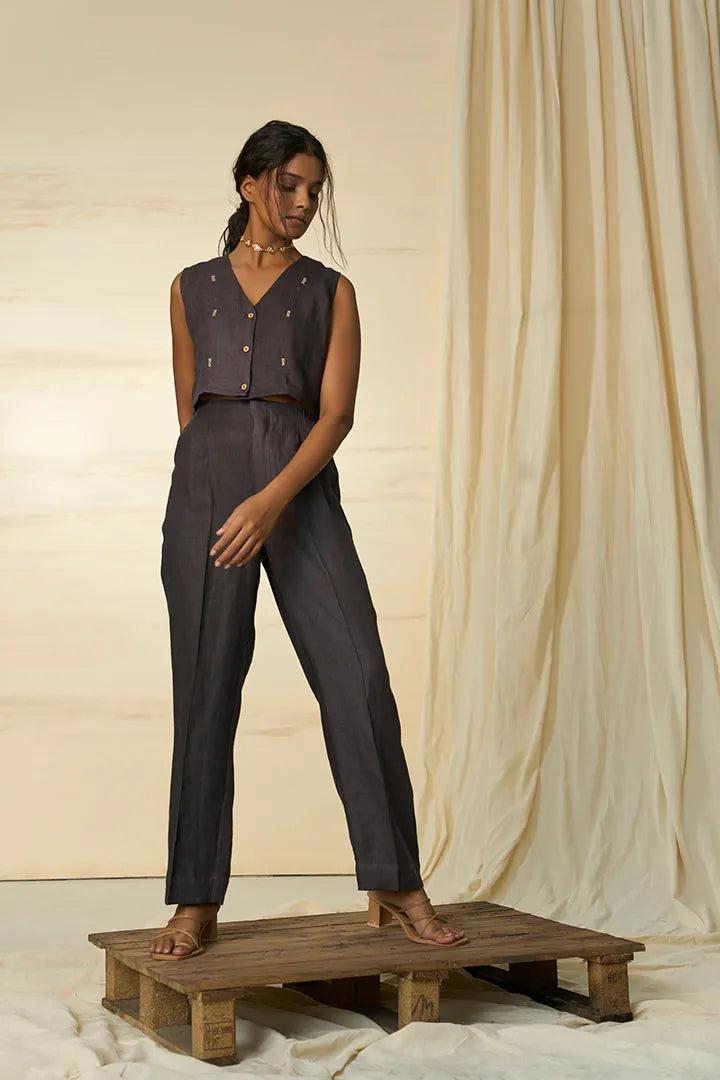 mahogany hemp vest & trousers set, image 1