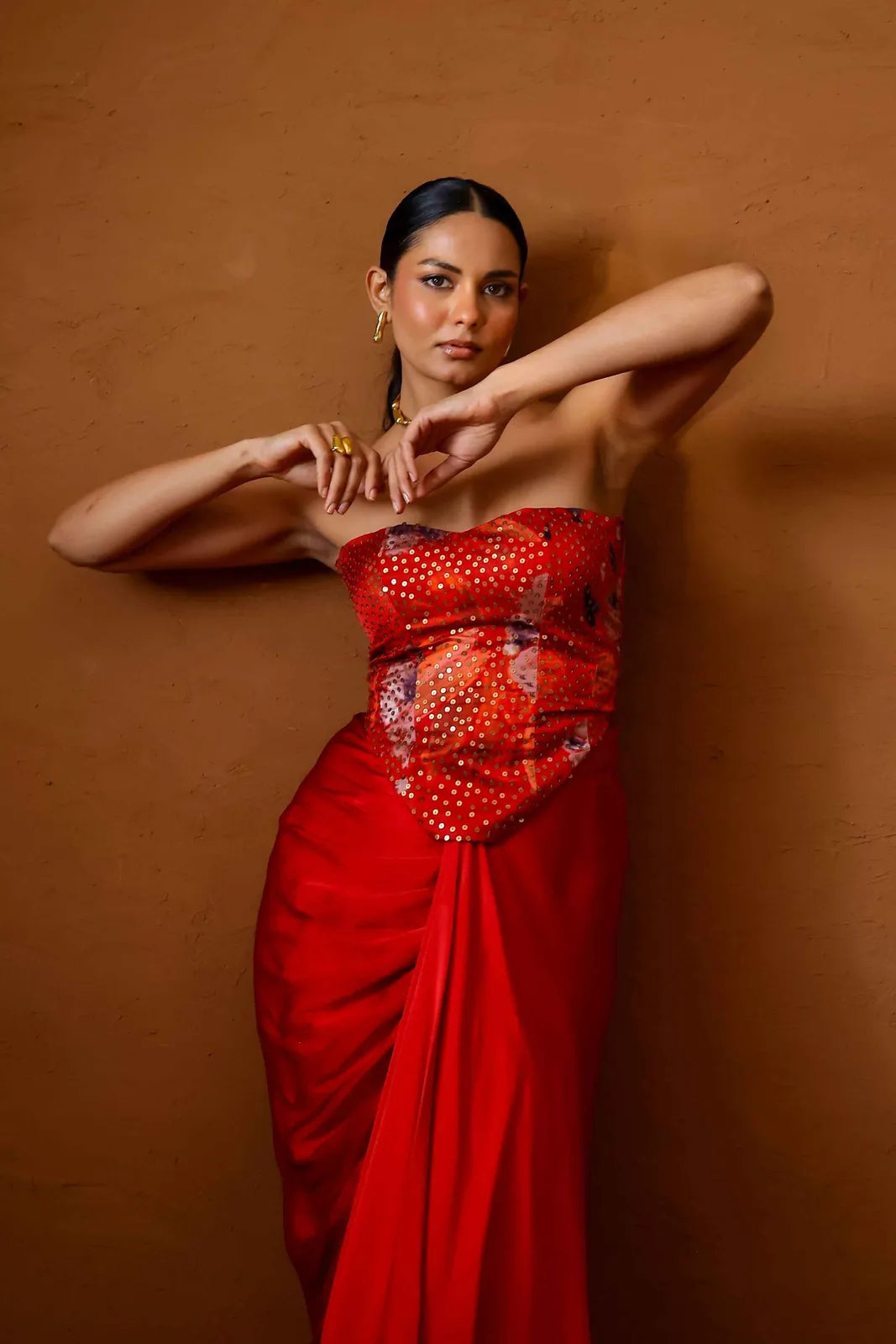 malabari embroidered corset with draped skirt, image 4