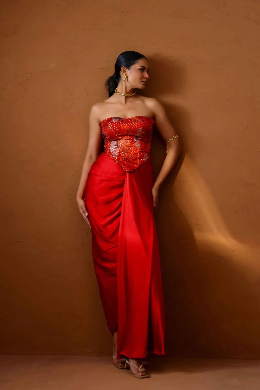 malabari embroidered corset with draped skirt, image 5