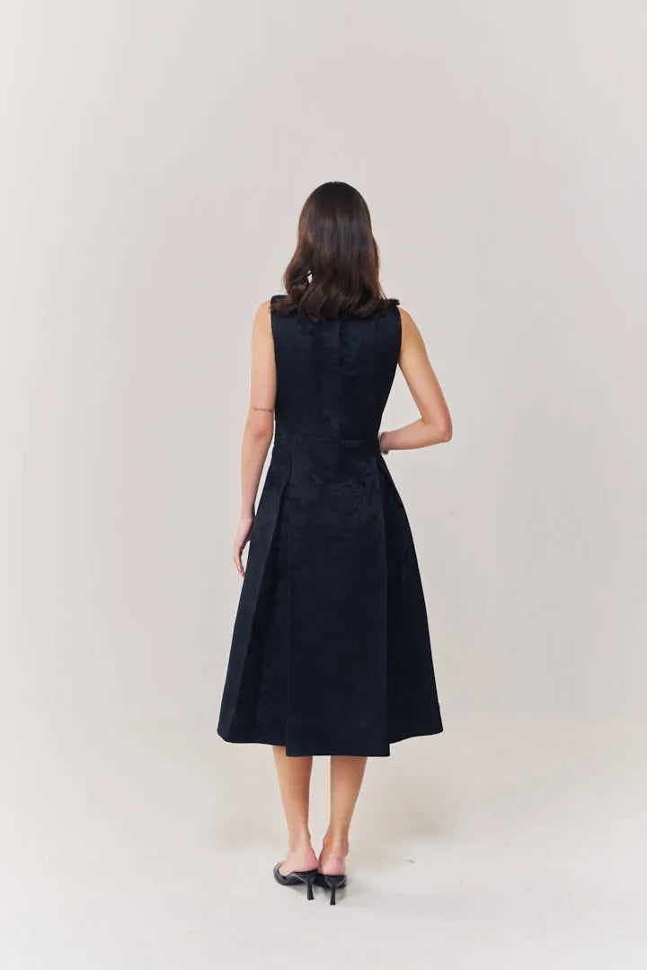 midnight jacquard midi dress with leather collar, image 3