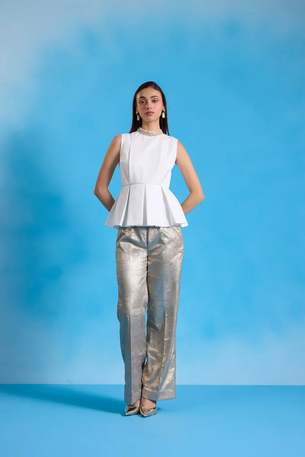 gold shimmer pants, image 1