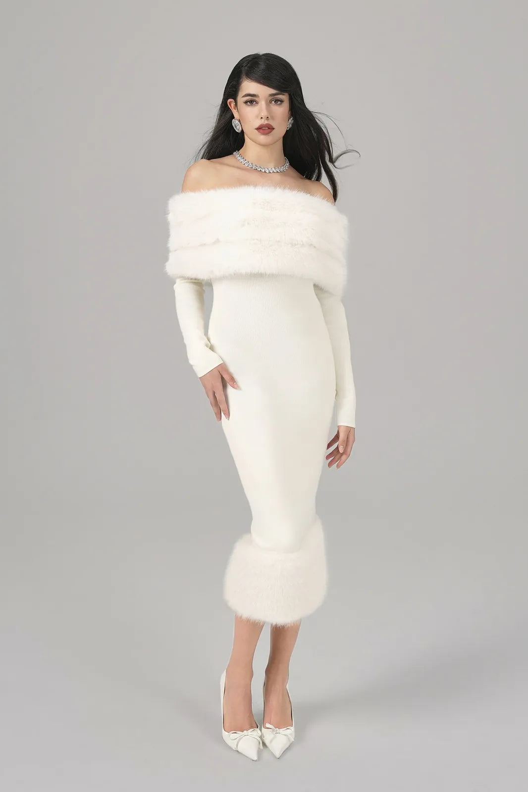 mila fur midi dress, image 1