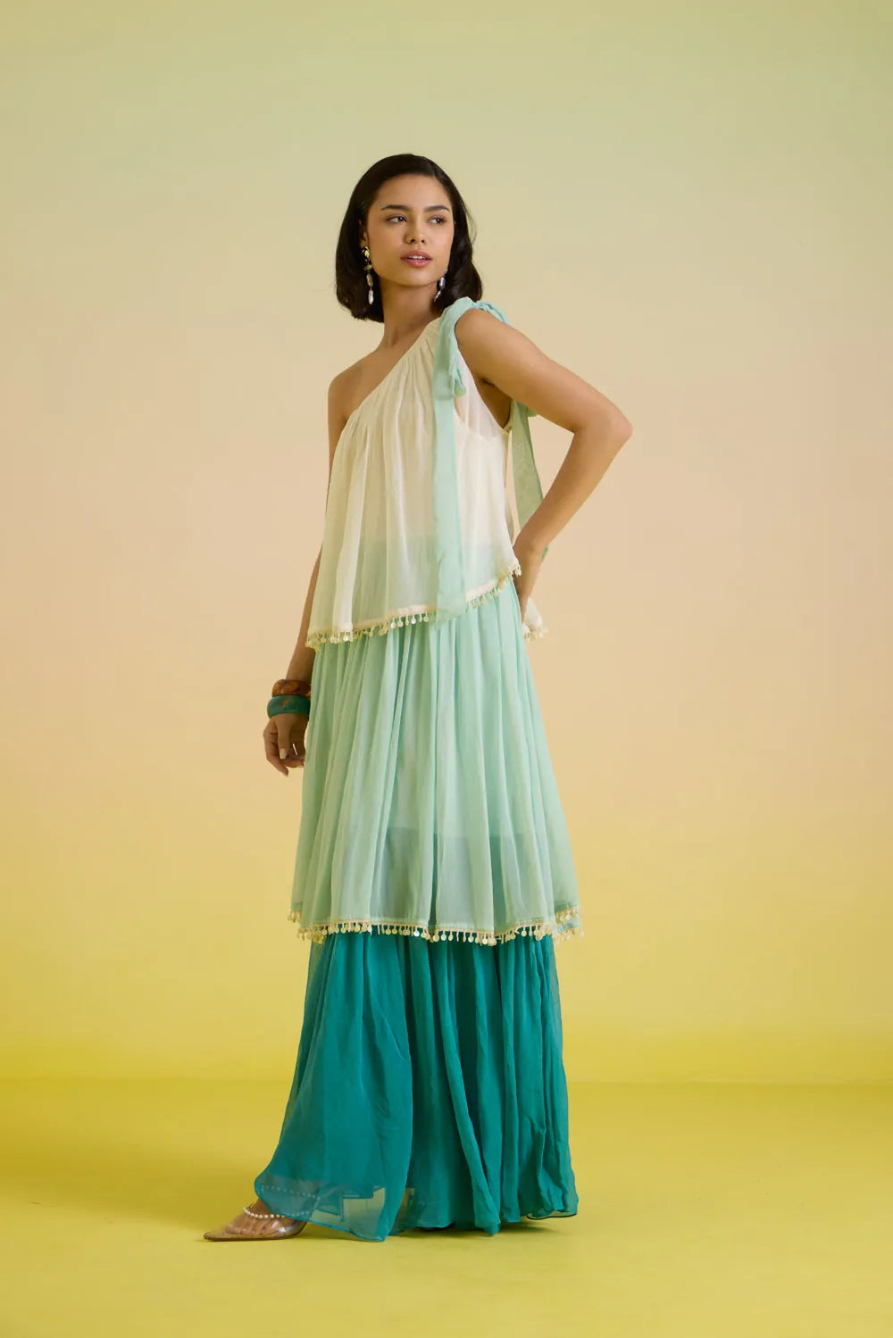 mint- cascade tier dress, image 2