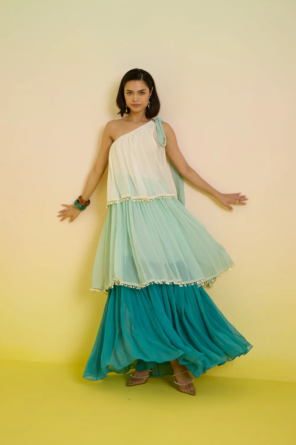 mint- cascade tier dress, image 4