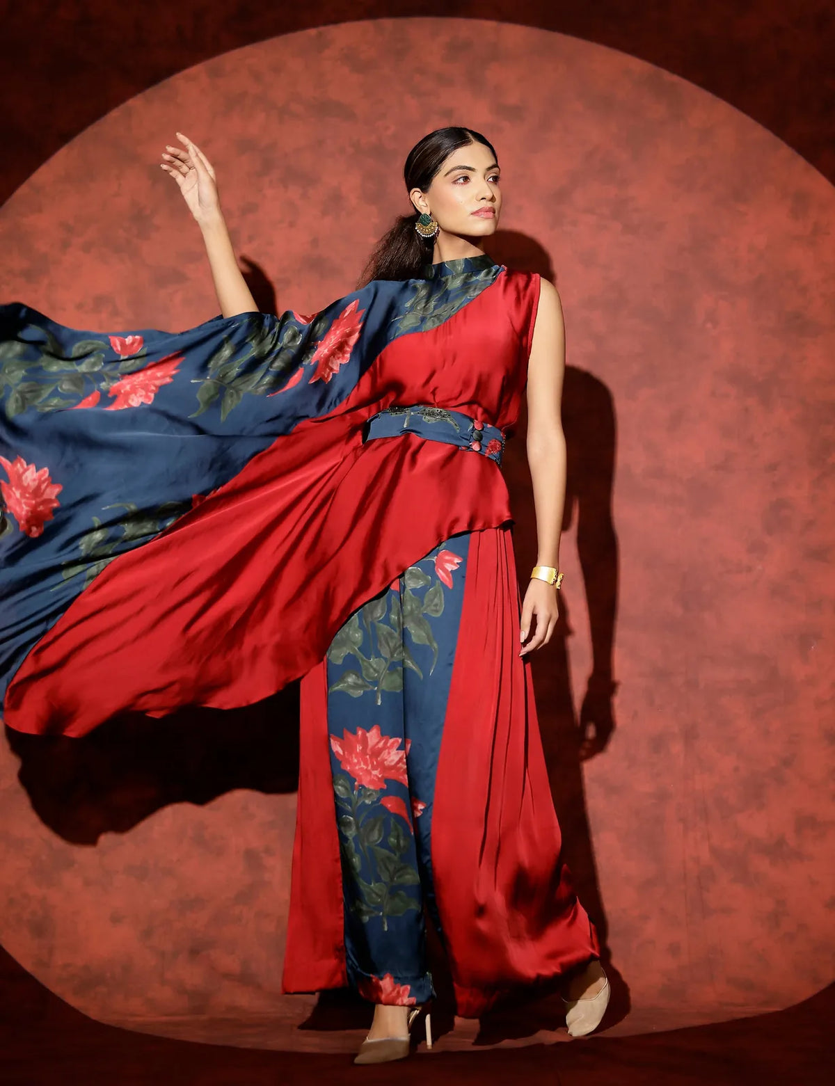 neelam color block asymmetric top paired with side pleated pants, image 3