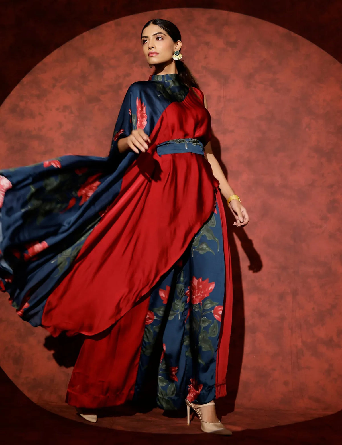 neelam color block asymmetric top paired with side pleated pants, image 4