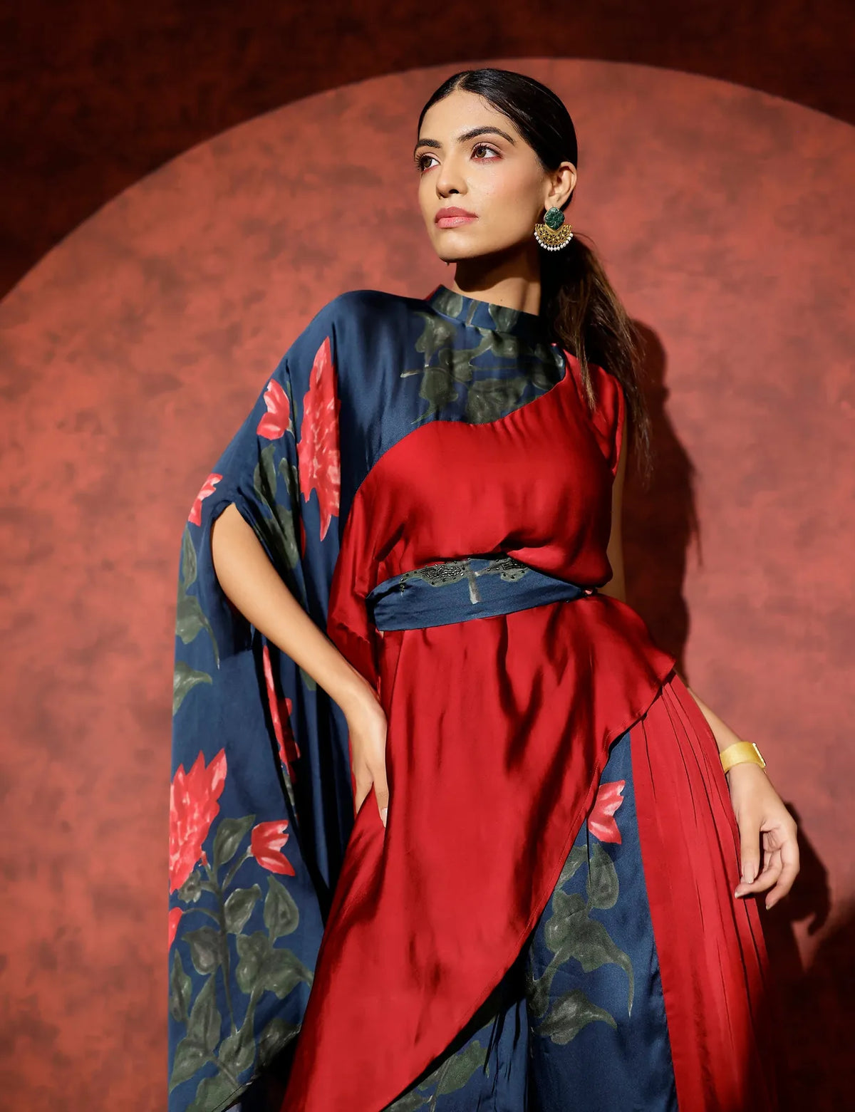 neelam color block asymmetric top paired with side pleated pants, image 6