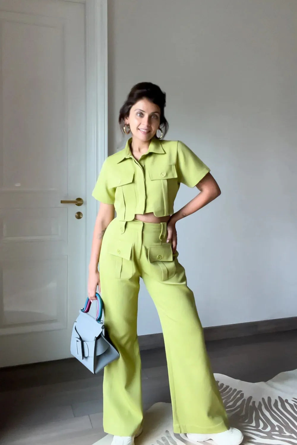 olive green co-ord set with pocket detailing, image 4