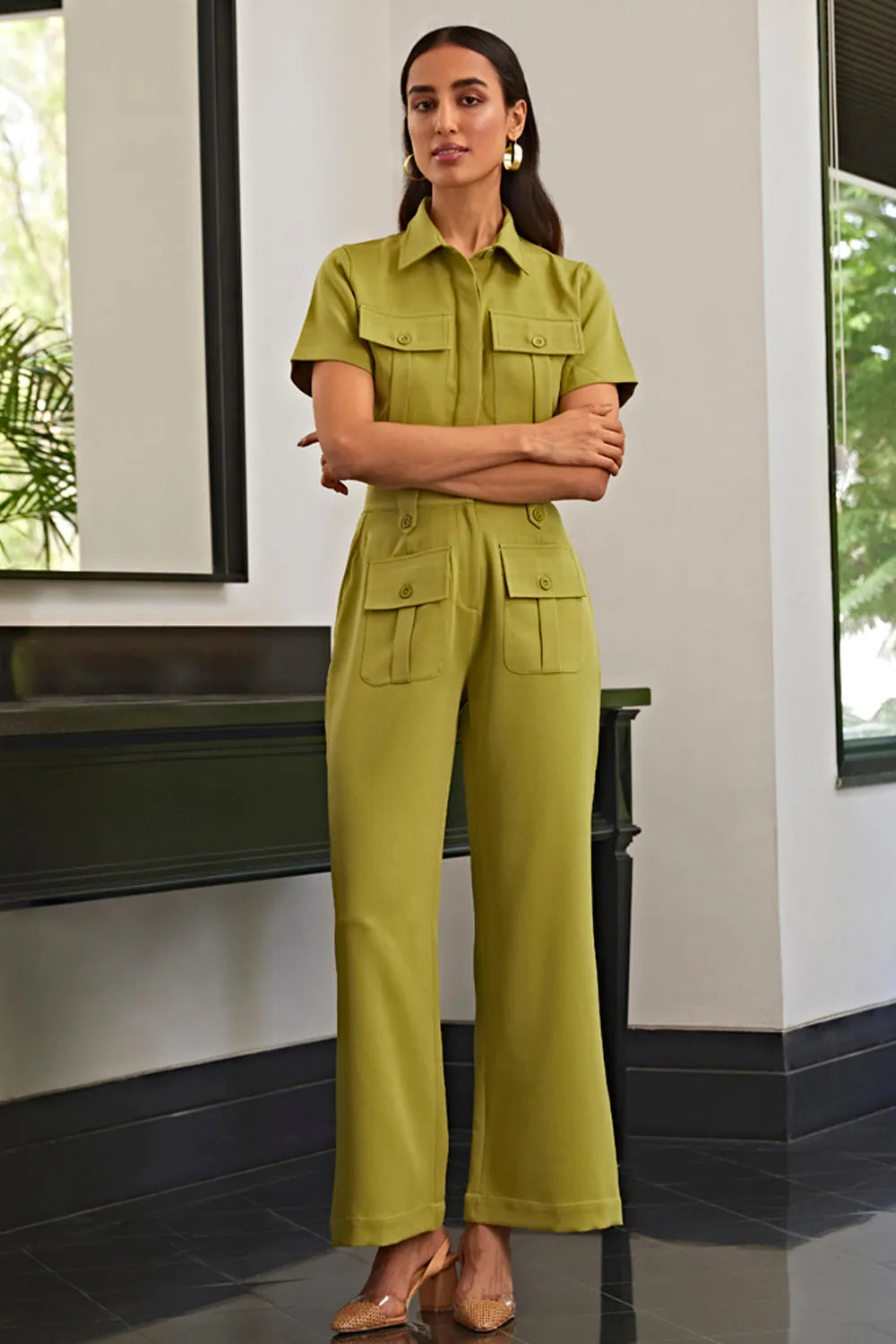 olive green co-ord set with pocket detailing, image 7