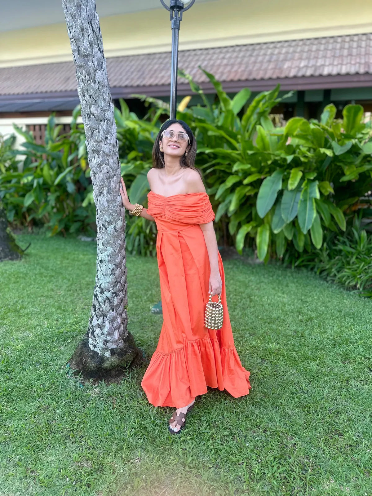 hena malhotra in our orange maxi dress, image 1