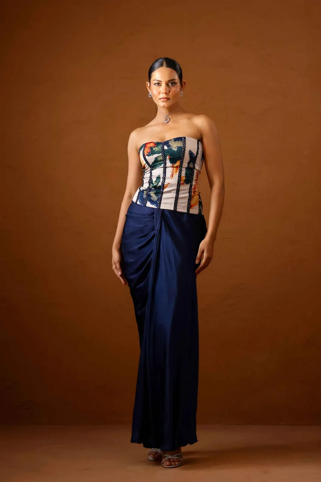 pardesi embroidered corset with draped skirt, image 1