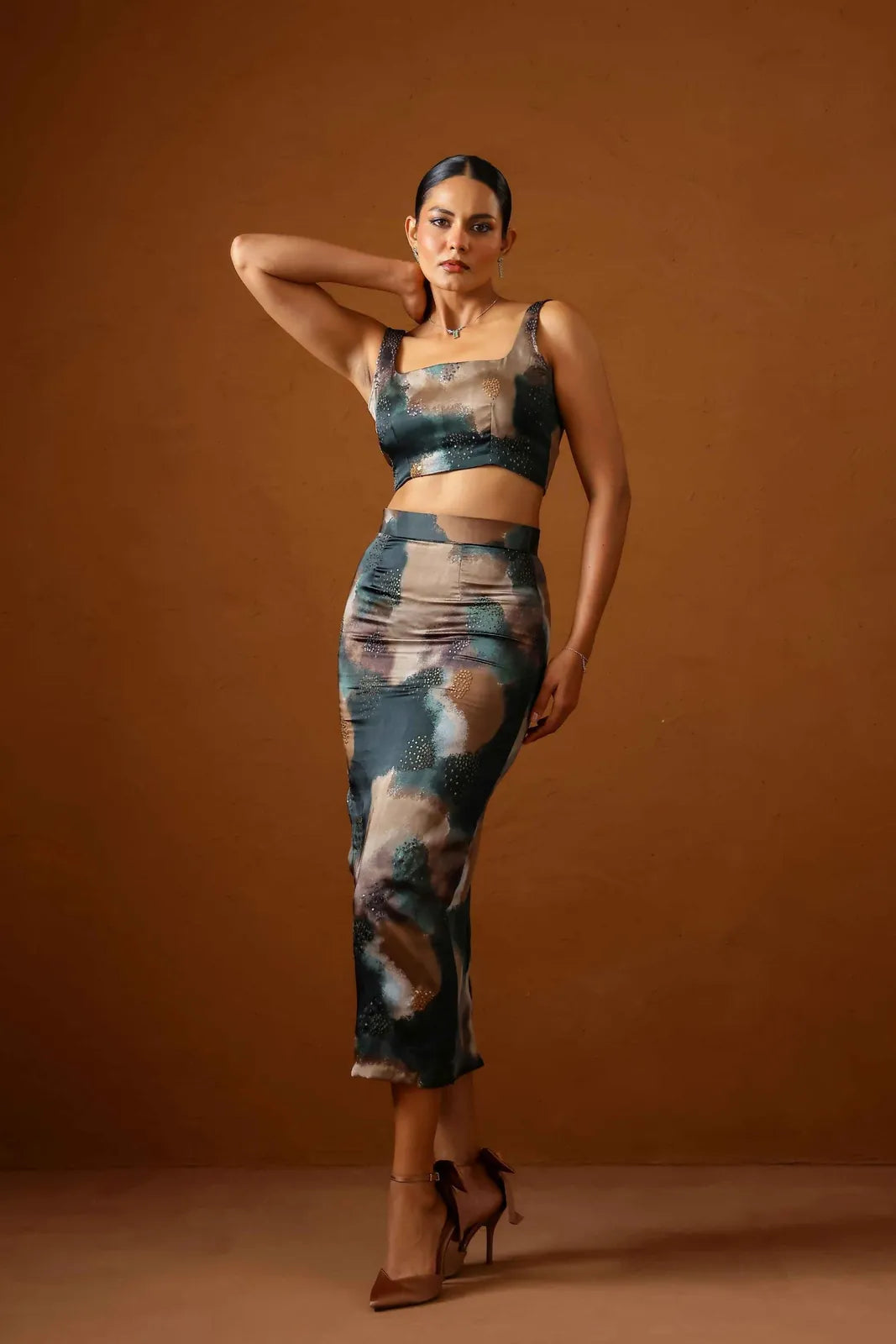 patina embroidered corset with midi skirt, image 1