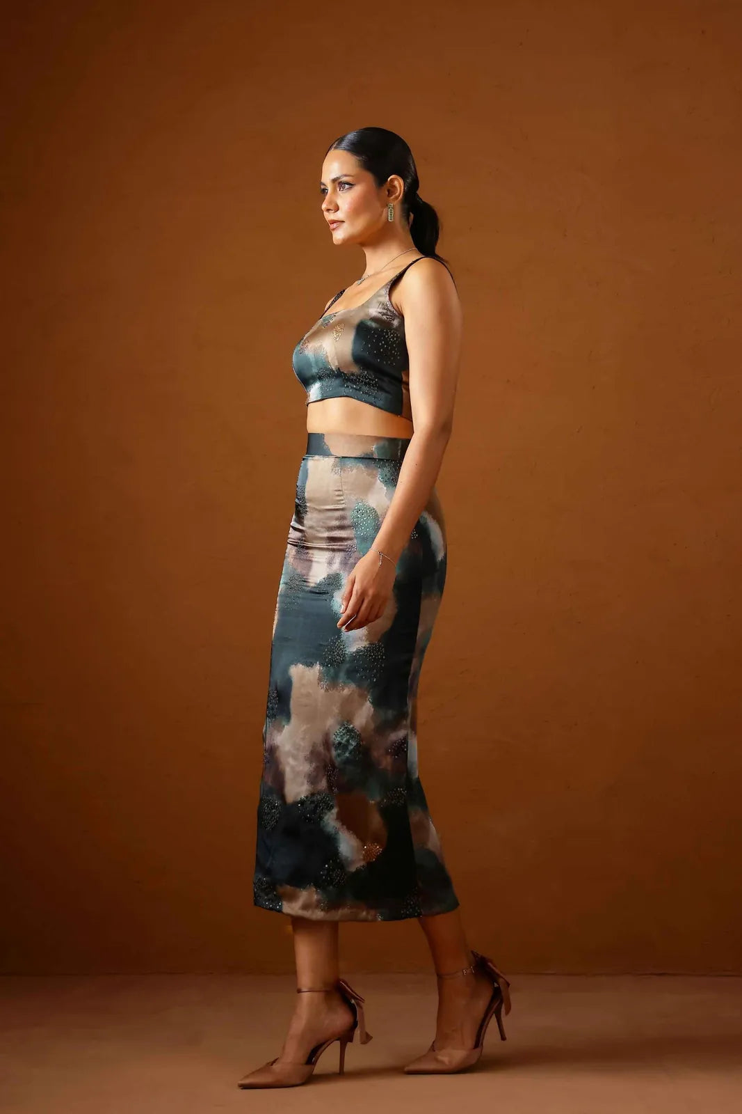 patina embroidered corset with midi skirt, image 2