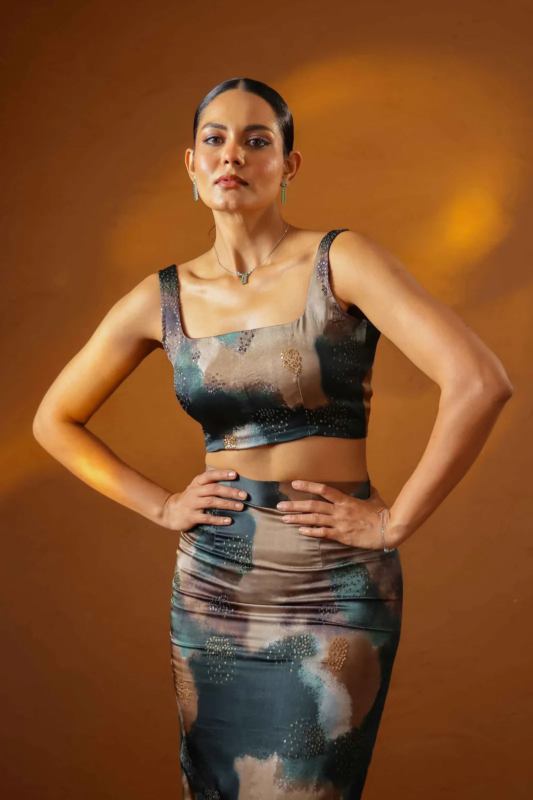 patina embroidered corset with midi skirt, image 4