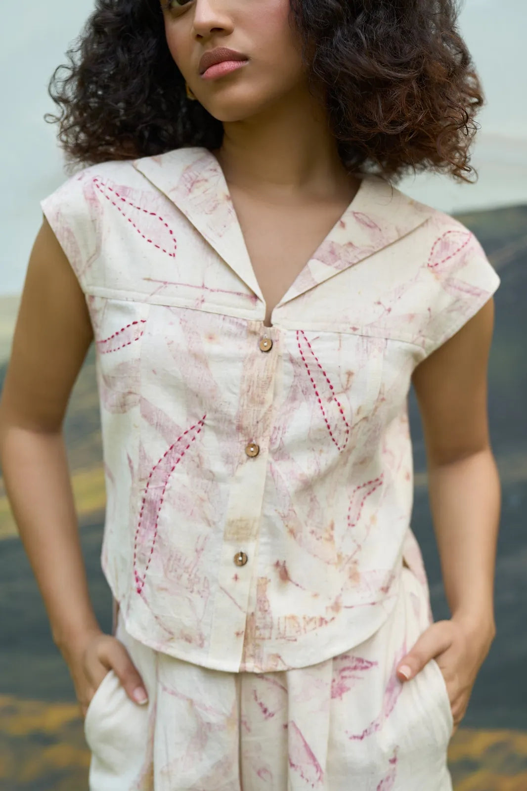 pink foliage top & pants set, image 2