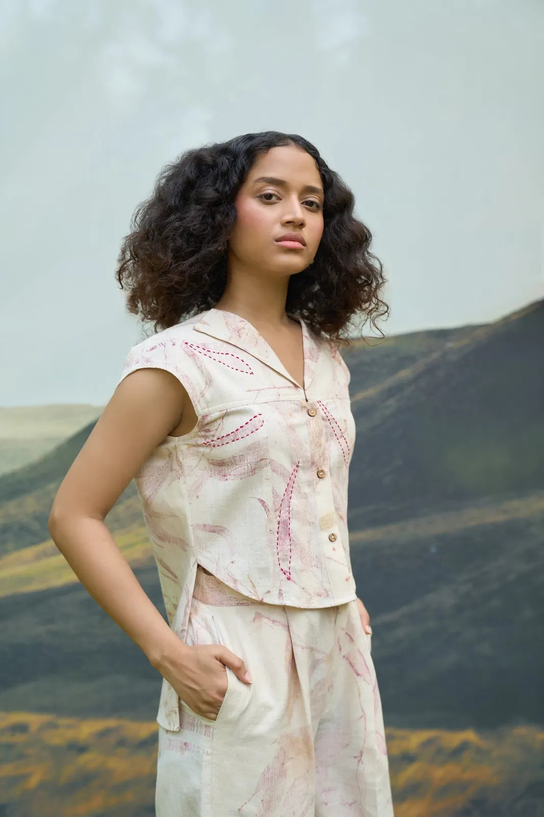 pink foliage top & pants set, image 3
