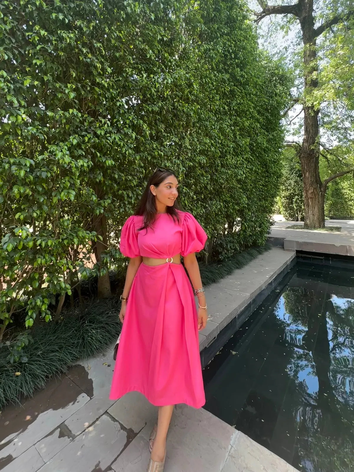 pink puffed sleeve dress, image 1