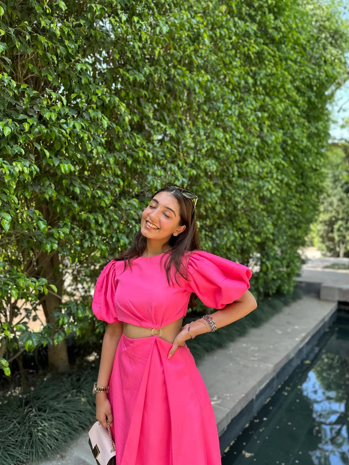 pink puffed sleeve dress, image 2