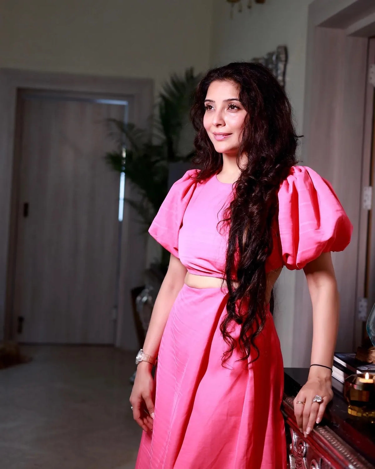 jai madaan in our pink puffed sleeve dress, image 1