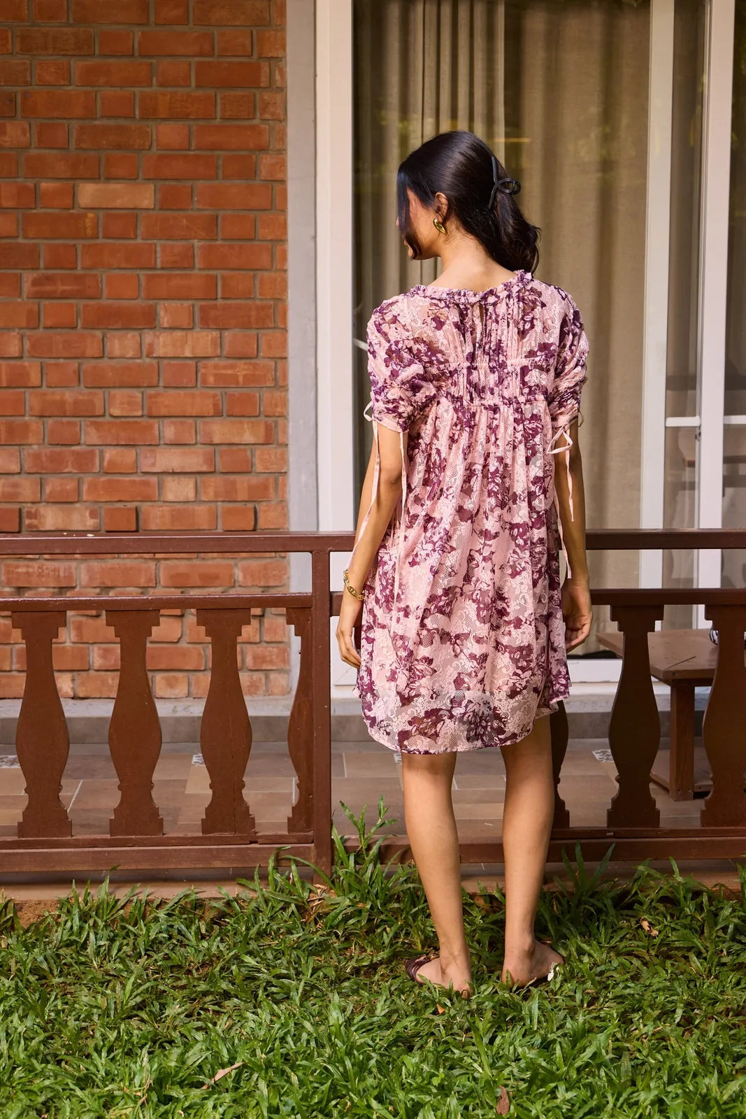 plum lace ruched dress, image 3
