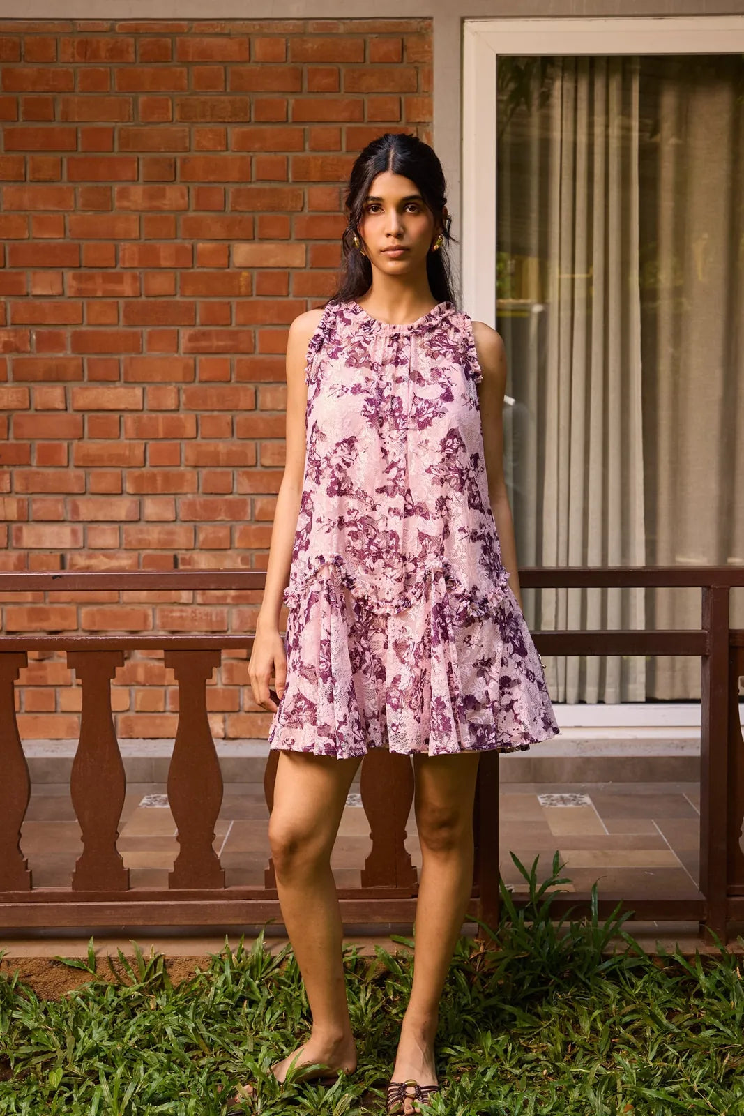 plum lace short dress, image 1