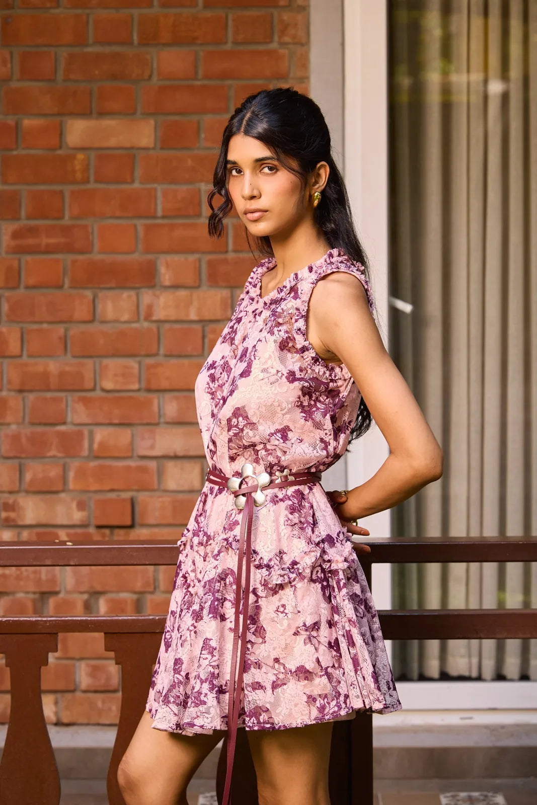 plum lace short dress, image 2