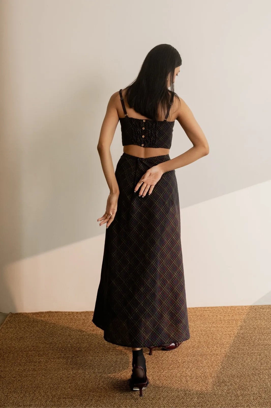 prism tie up skirt - black coloured checks, image 3