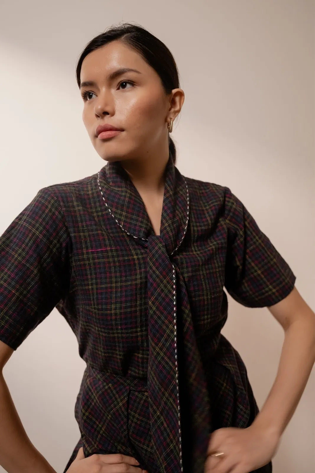 prism tie up top - black coloured checks, image 2