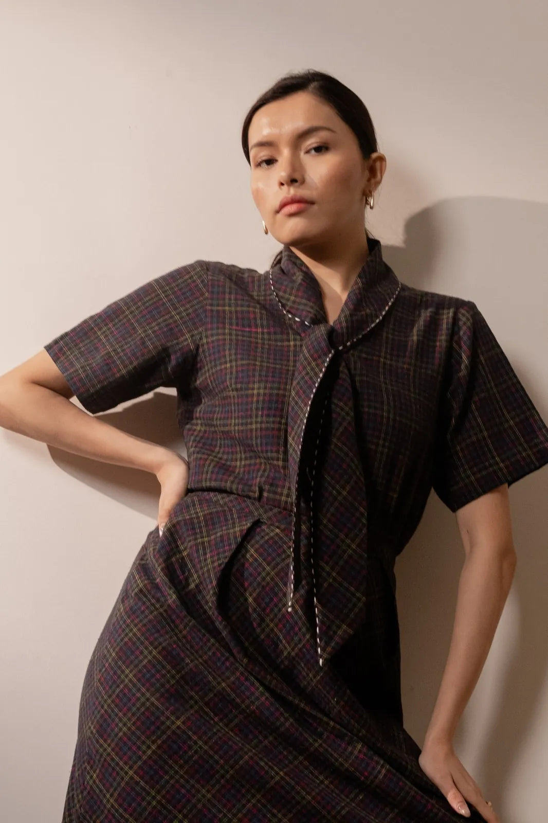prism tie up top - black coloured checks, image 3