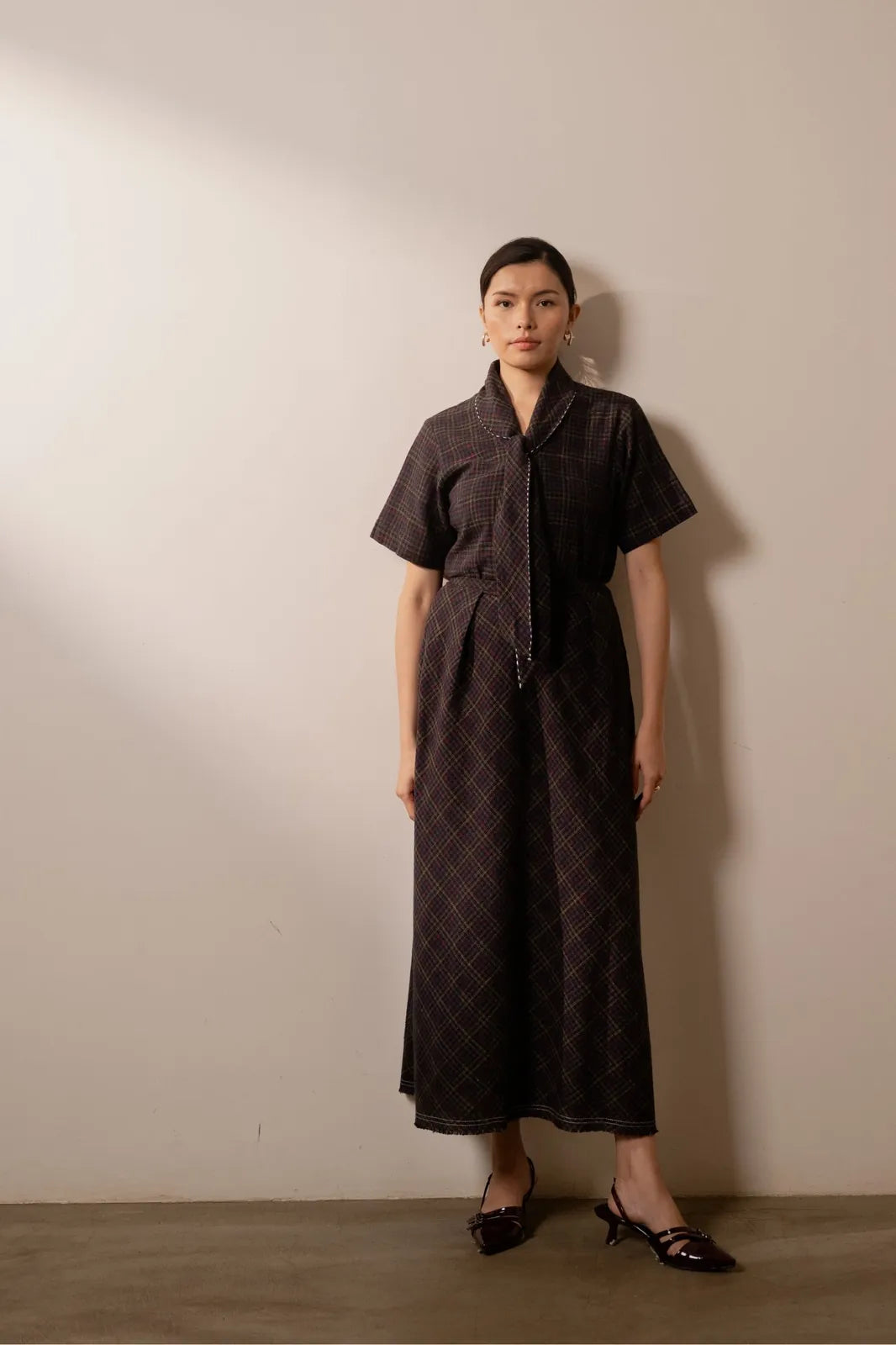 prism tie up top - black coloured checks, image 1