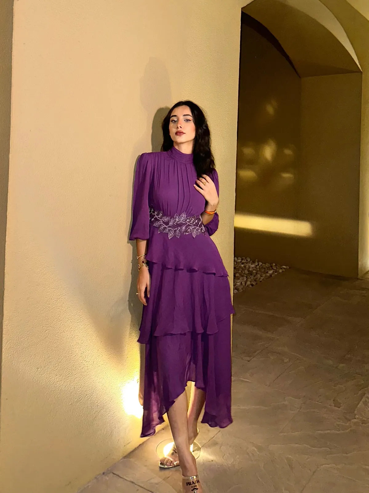 purple dress with lace detail, image 2