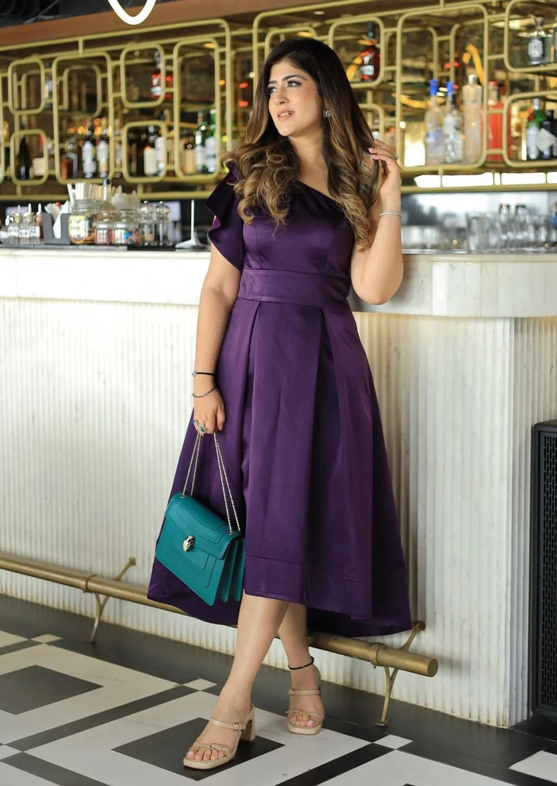 rebecca one shoulder satin dress, image 2