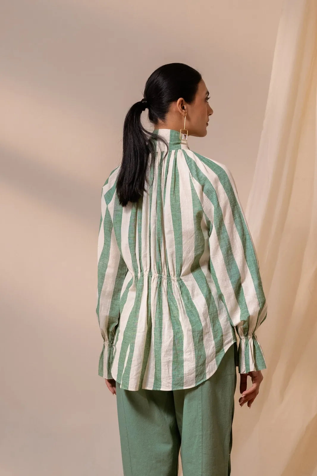 sage green stripes scarf top, image 3