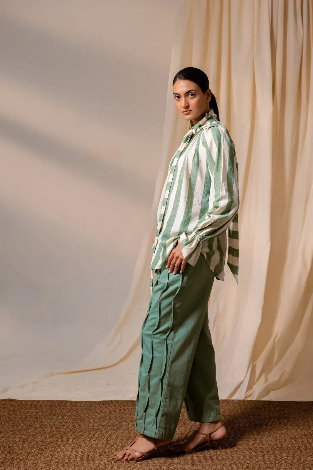 sage green stripes scarf top, image 5