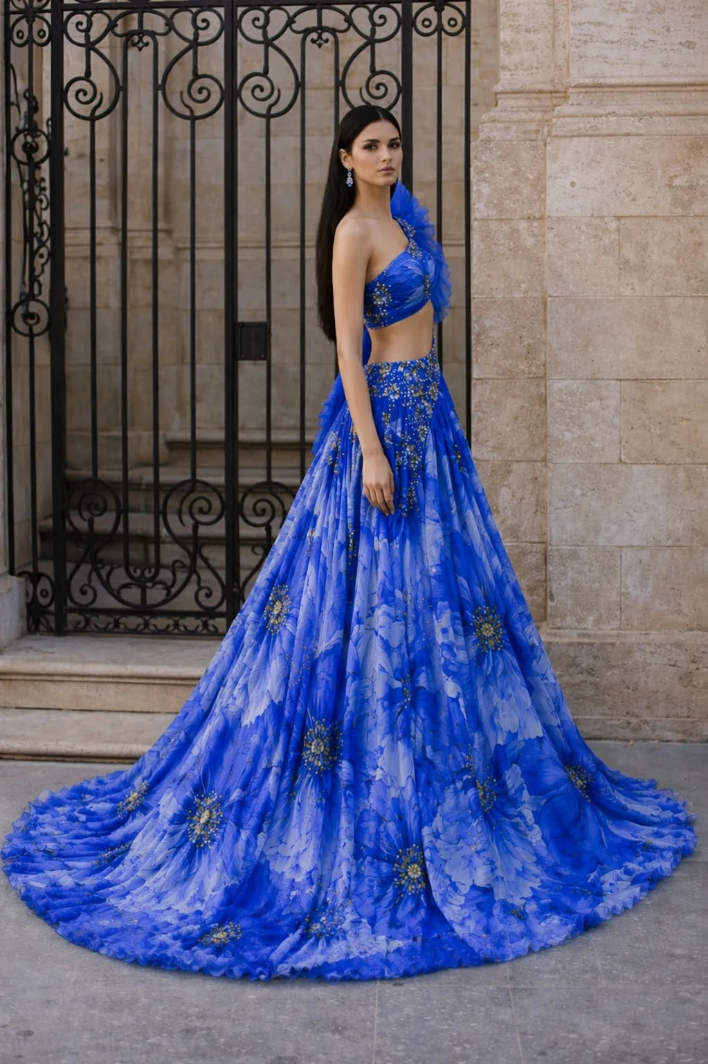 sapphire bloom asymmetrical couture gown, image 3