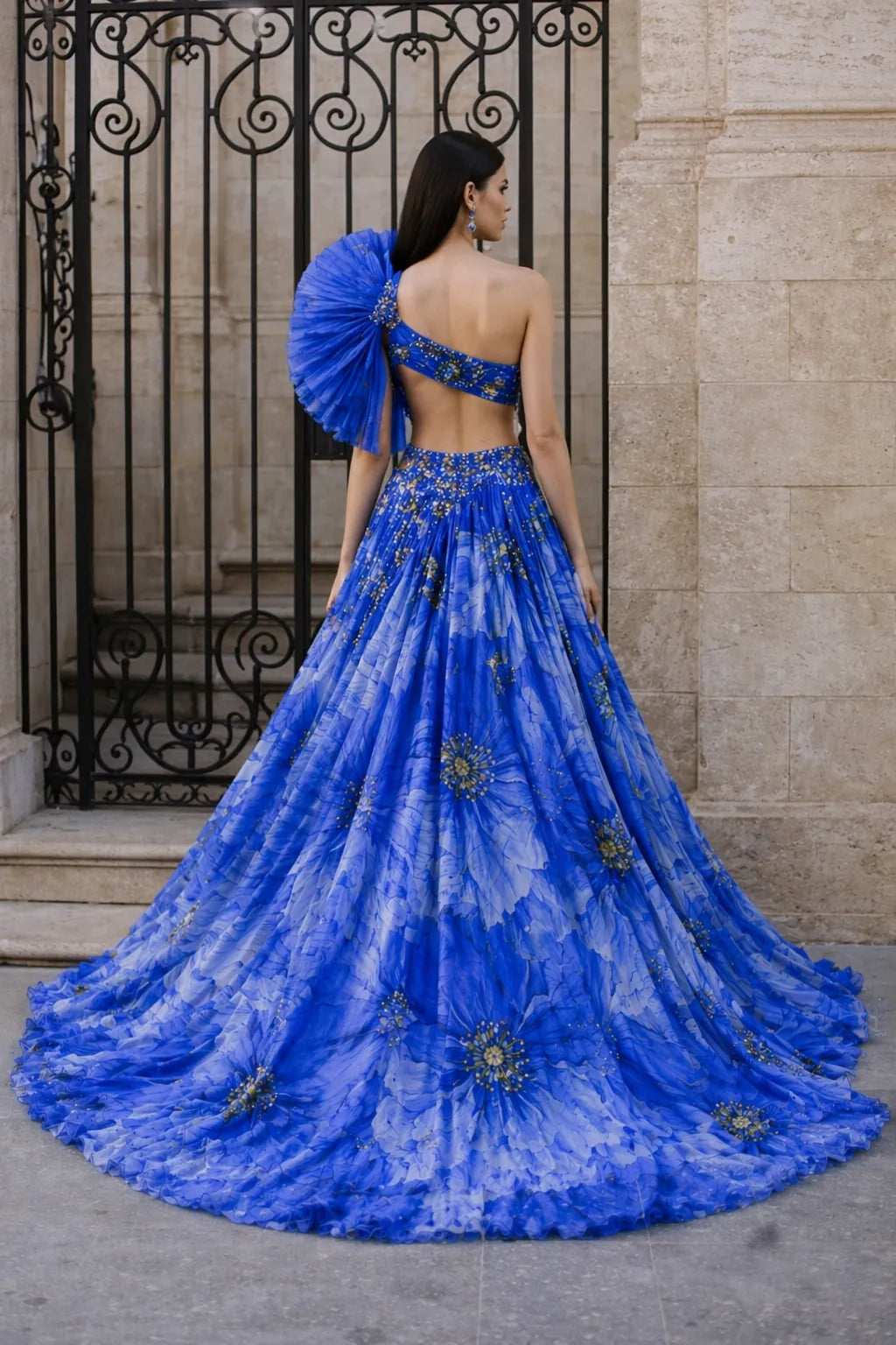 sapphire bloom asymmetrical couture gown, image 4