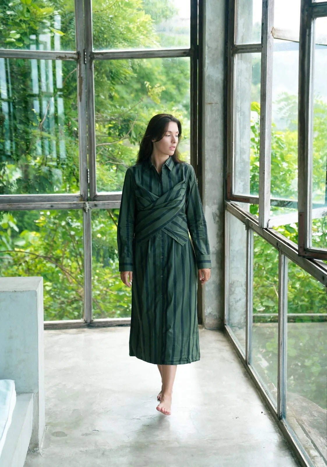 seattle wrap long dress - green stripes, image 2