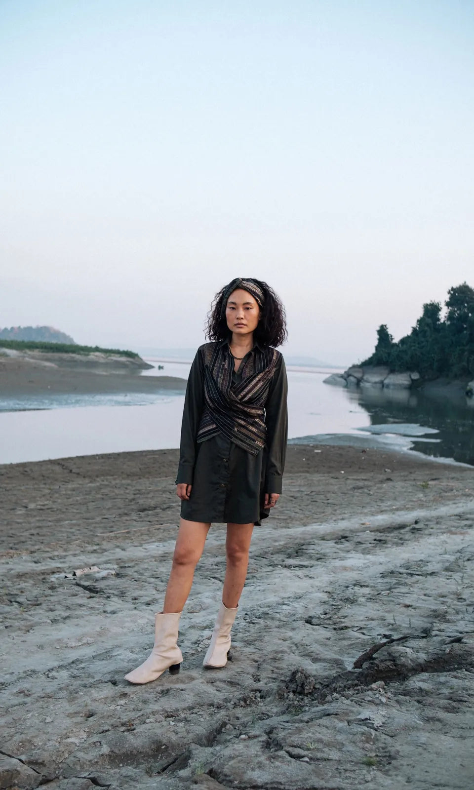upcycled seattle wrap dress - green, image 2