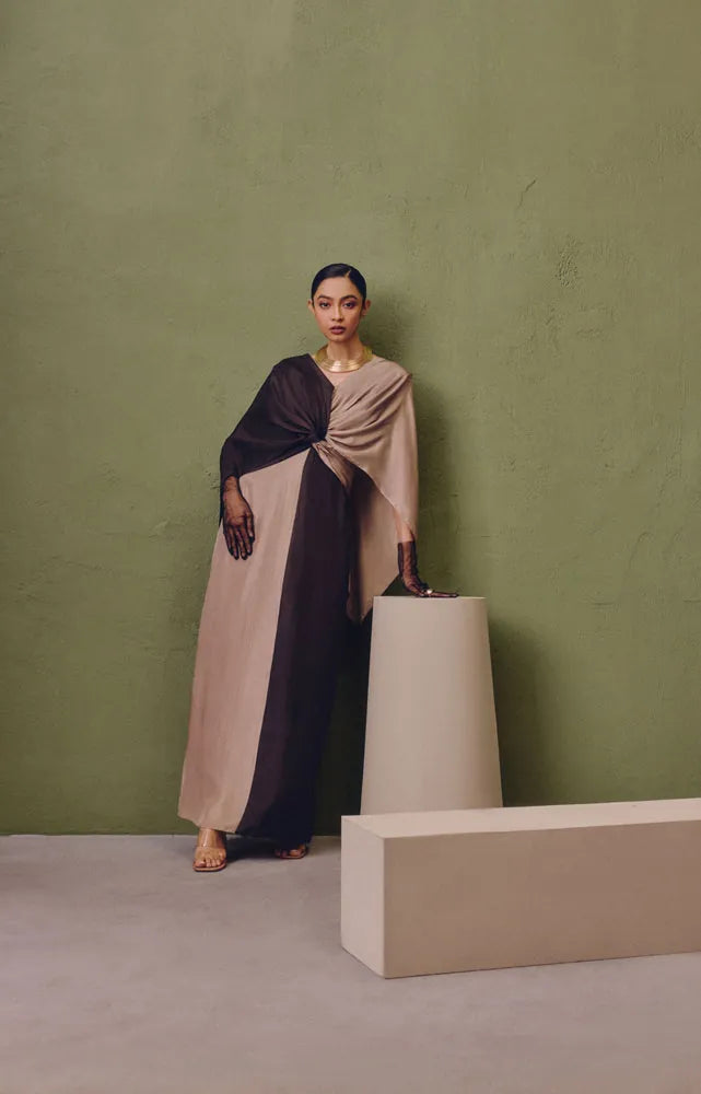 silk colour block dress in charcoal, image 1