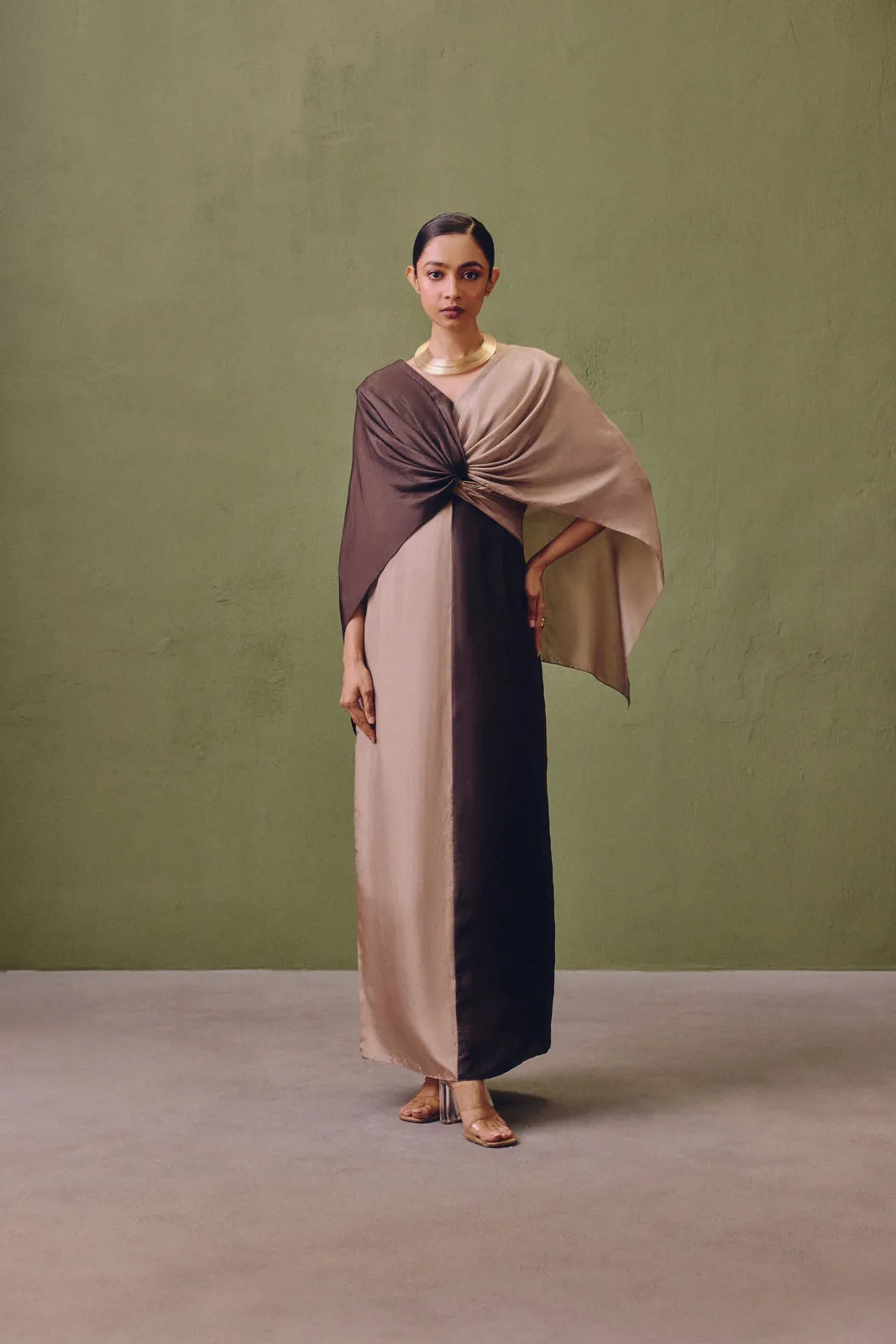 silk colour block dress in charcoal, image 3