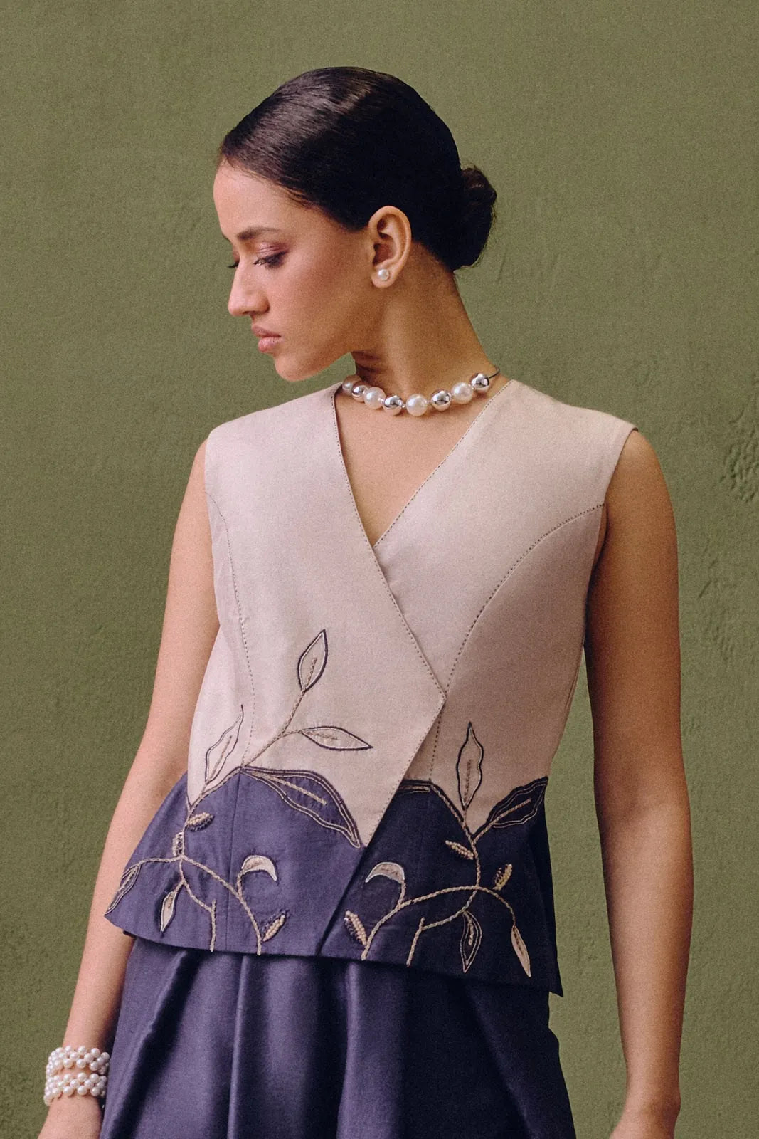 silk colour block waistcoat set, image 2