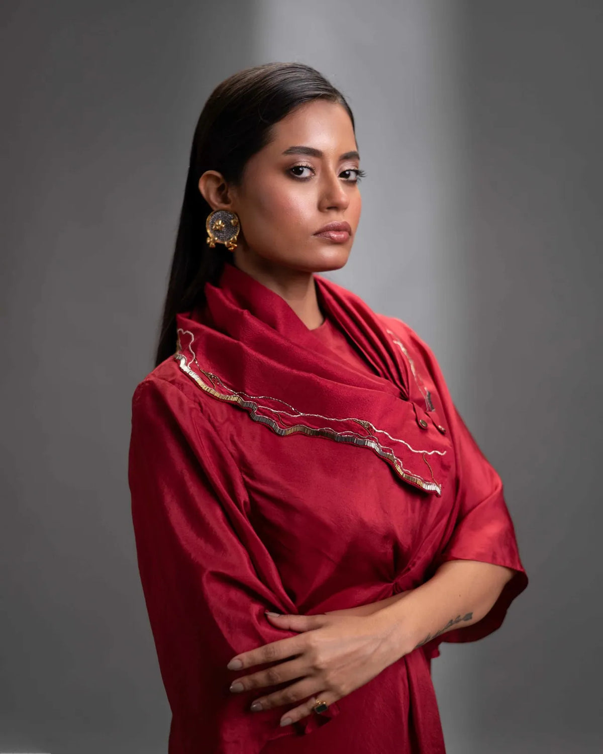 silk dress with embroidered scarf, image 2